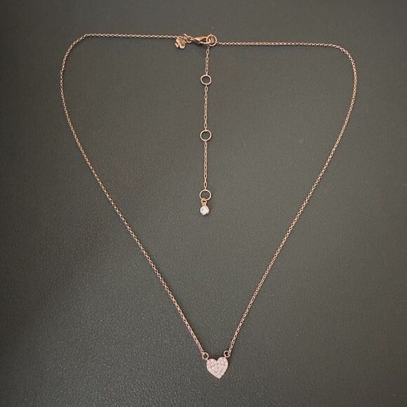 Kate Spade Signed CZ Pave Heart Mini Pendant Necklace in Rose Gold tone Metal - Picture 2 of 6
